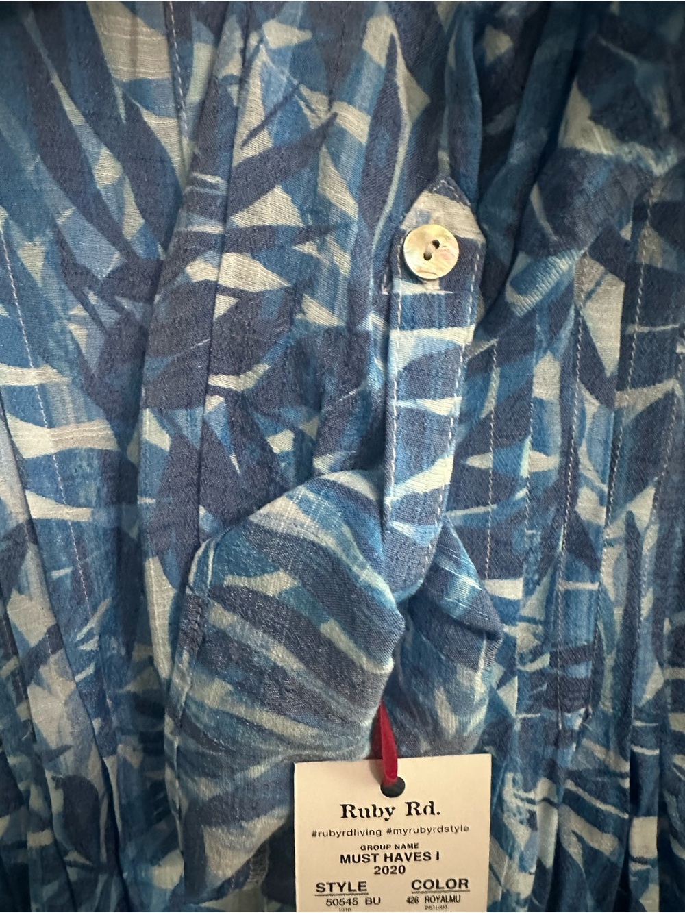 Ruby Rd. Blue Leaf-Print Button Front Shirt - Picture 3 of 6